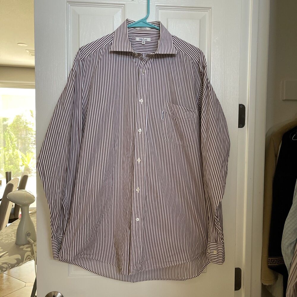Faconnable Mens Dress Shirt Brown and White Stripe Size 4 16L